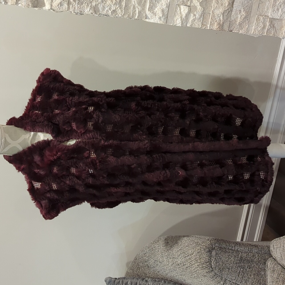 Burgundy/Wine color rabbit Fur vest with mesh